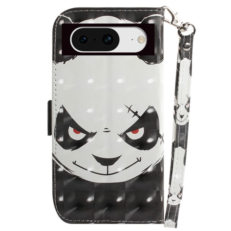 Kožený Kryt Na Google Pixel 8 Rozzlobená Panda S Popruhem