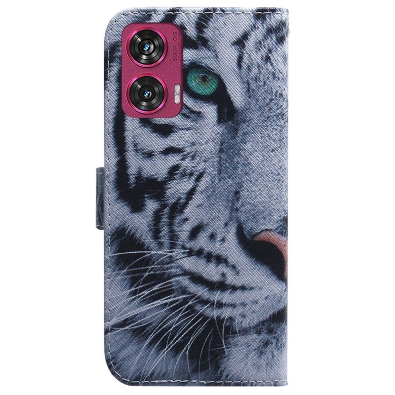Kožený Kryt Na Motorola Edge 50 Fusion Bílý Tygr