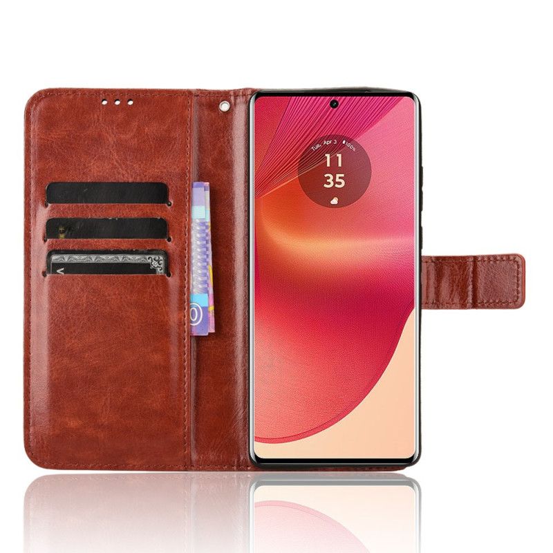 Kožený Kryt Na Motorola Edge 50 Fusion Okázalá Umělá Kůže S Páskem