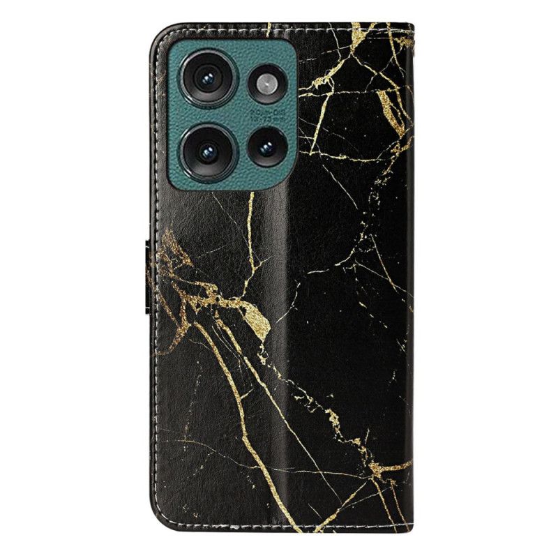 Kožený Kryt Na Motorola Edge 50 Zlatý A Černý Mramor