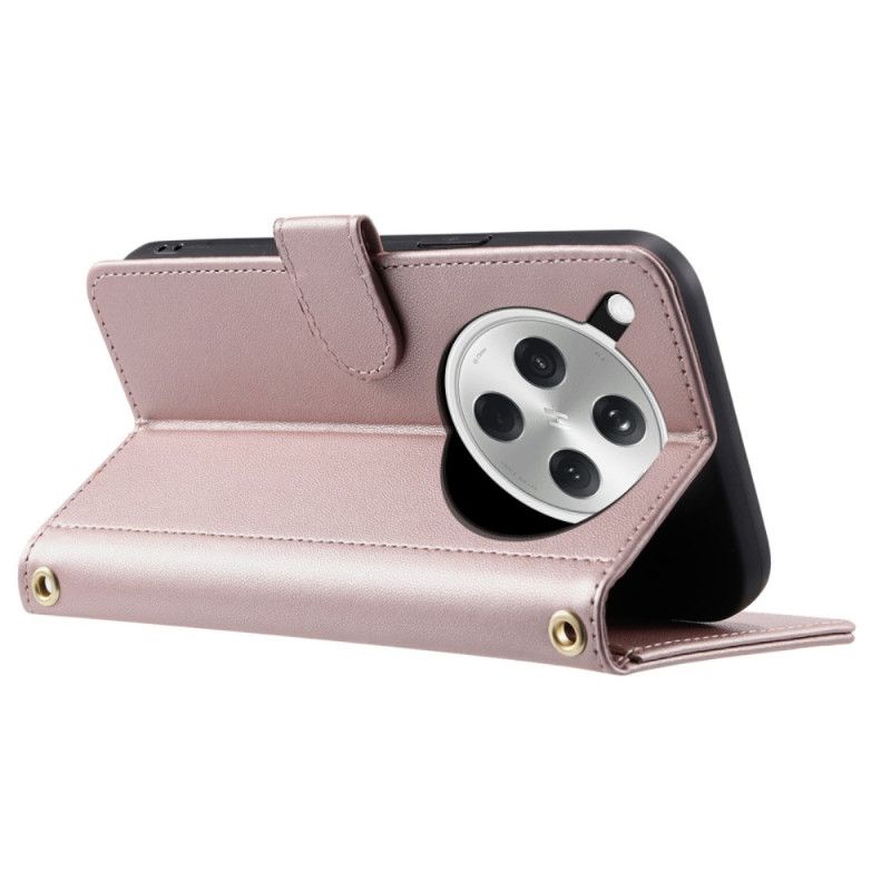 Kožený Kryt Na Oppo Find X8 Prošívané S Páskem A Ramenním Popruhem