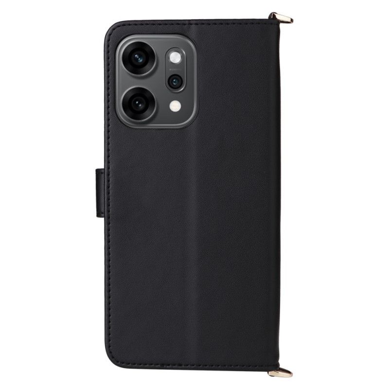 Kožený Kryt Na Oppo Reno 14 Pro 5g Prošívané S Řemínkem A Poutkem Na Zápěstí