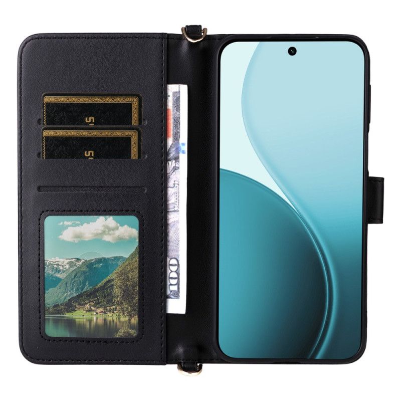 Kožený Kryt Na Oppo Reno 14f 5g Prémiový Design S Ramenním Popruhem A Šňůrkou