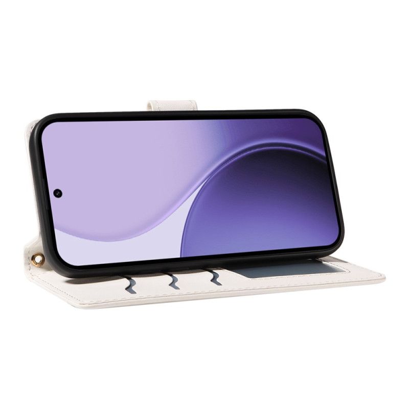 Kožený Kryt Na Oppo Reno 14f 5g Prošívané S Popruhem A Ramenním Popruhem