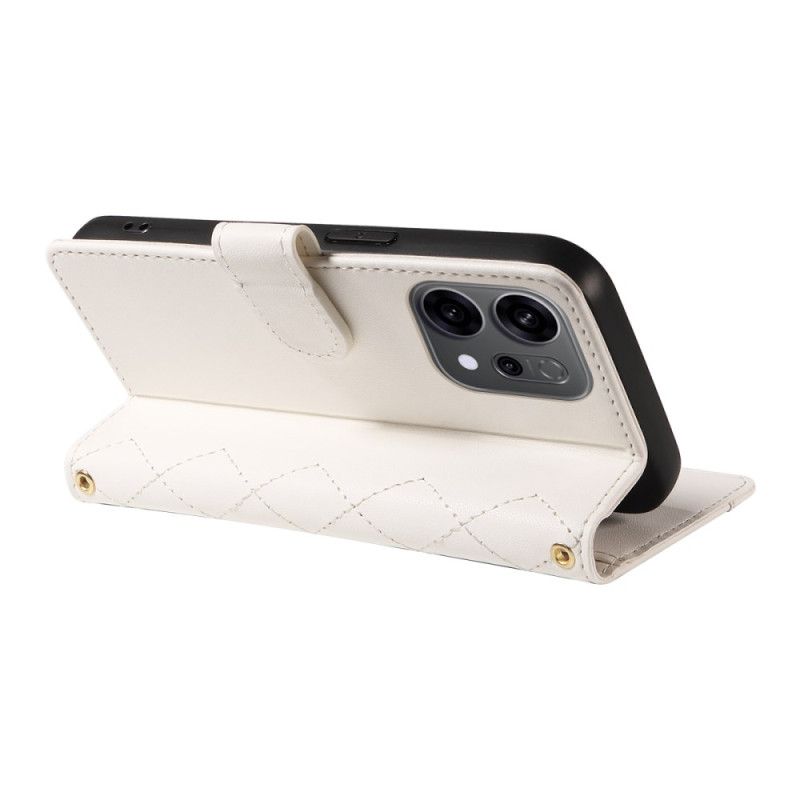 Kožený Kryt Na Oppo Reno 14f 5g Prošívané S Popruhem A Ramenním Popruhem