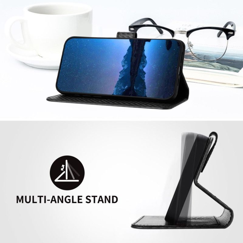 Kožený Kryt Na Realme 14 5g Uhlíková Vlákna S Páskem