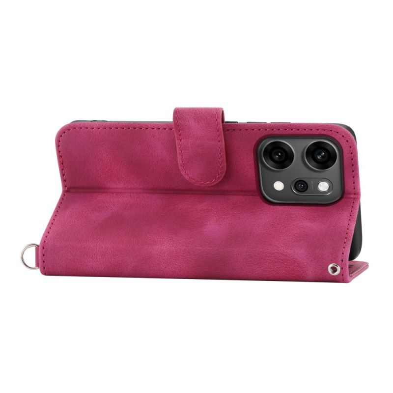 Kožený Kryt Oppo Reno 14 Pro 5g Krajkový Semišový Efekt S Popruhem A Ramenním Popruhem