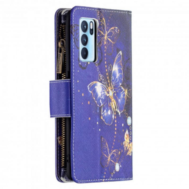 Kožený Kryt Oppo Reno 6 Pro 5g Motýlková Kapsa Na Zip