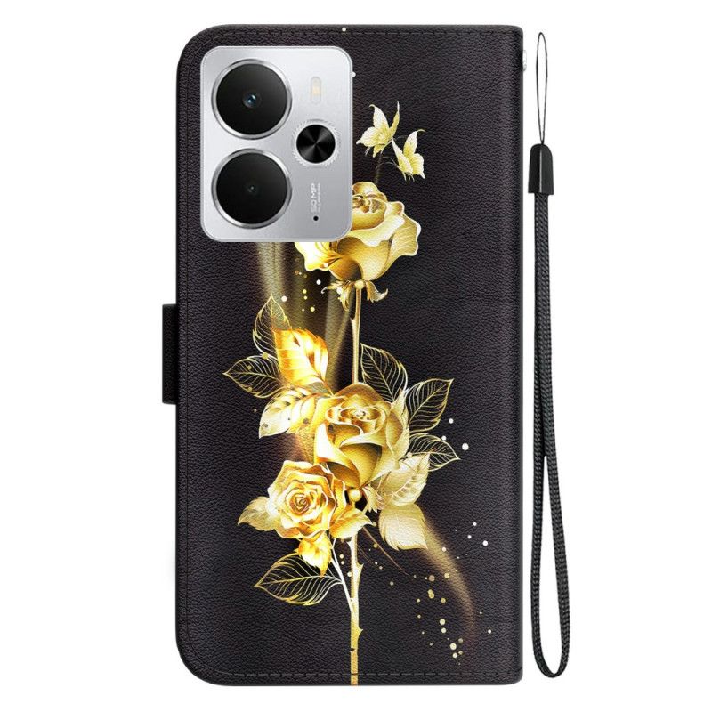 Kožený Kryt Realme 14 5g Zlatí A Růžoví Motýli