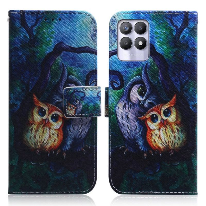 Kožený Kryt Realme 8i Malování Sov