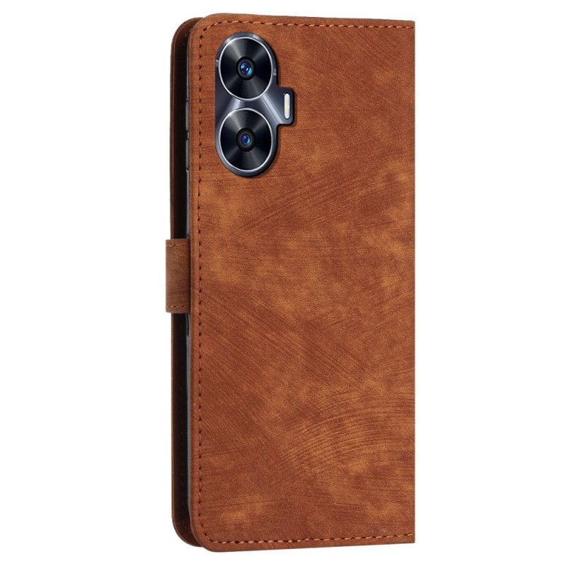 Kožený Kryt Realme C55 Geometrické Linie Se Šňůrkou