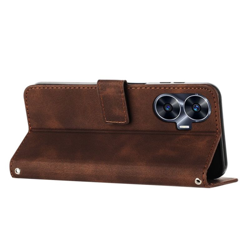 Kožený Kryt Realme C55 Geometrické Linie Se Šňůrkou