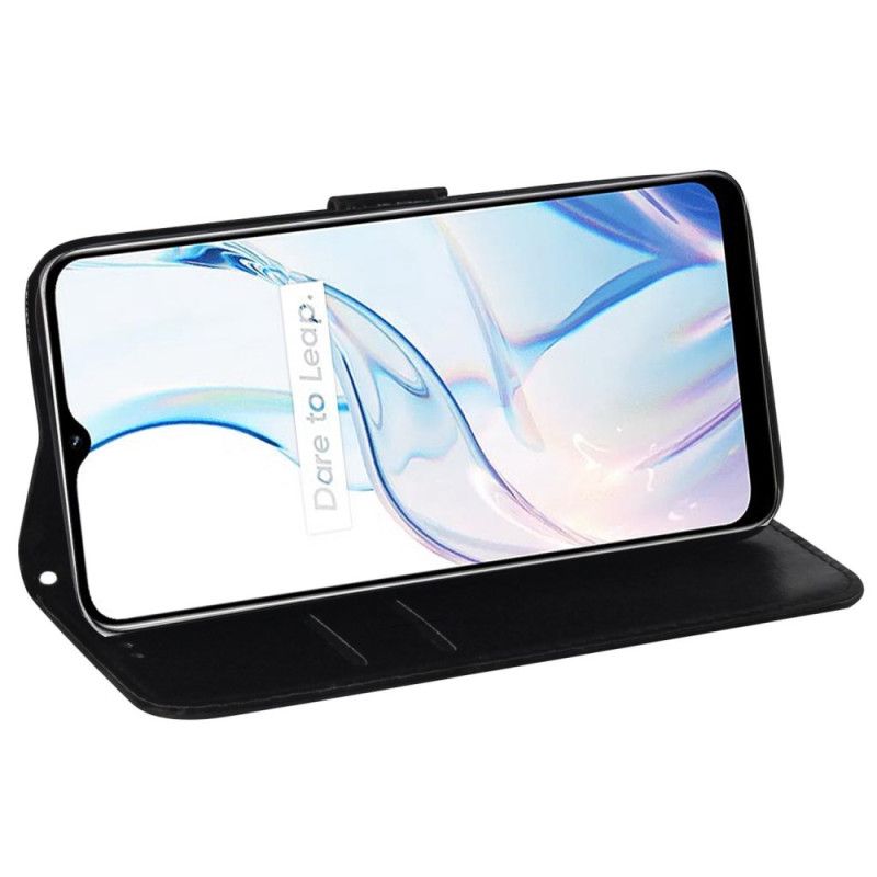 Kožený Kryt Realme C55 Peněženka S Páskem V Disko Stylu