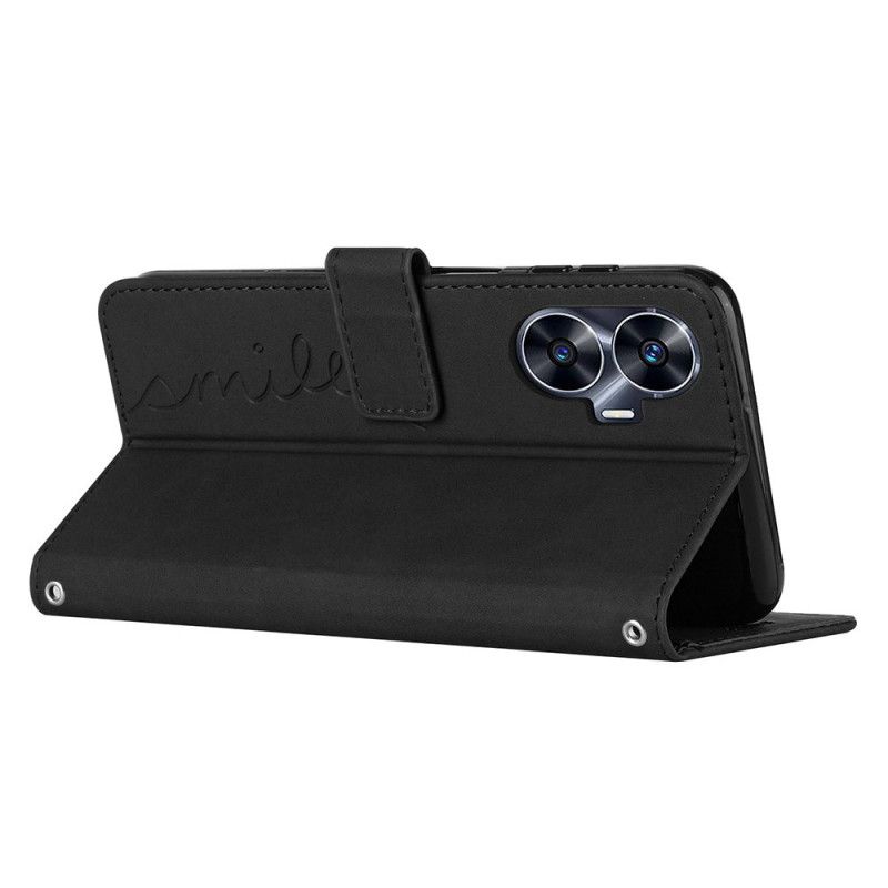 Kožený Kryt Realme C55 Úsměv S Ramenním Popruhem