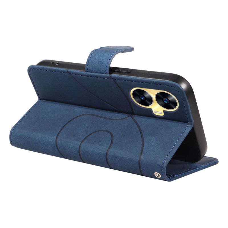 Kožený Kryt Realme C55 Vlnité Linie Se Šňůrkou