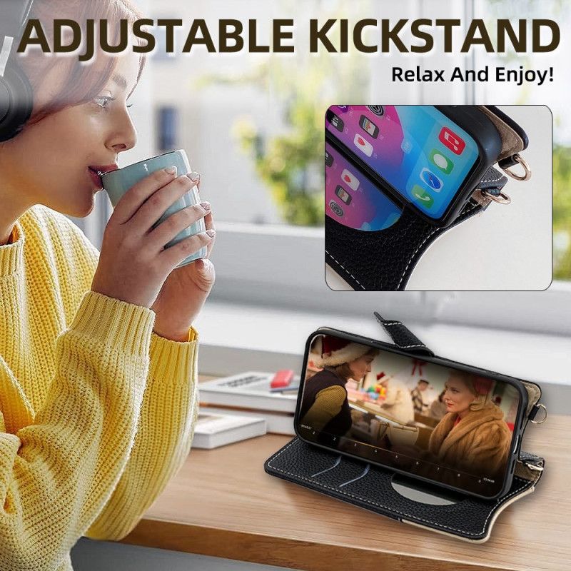 Kožený Kryt Realme C71 Dvoubarevná Peněženka Se Zrcátkem A Ramenním Popruhem