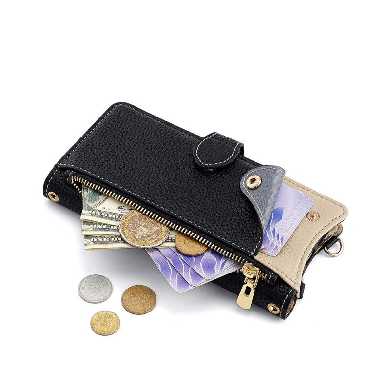 Kožený Kryt Realme C71 Dvoubarevná Peněženka Se Zrcátkem A Ramenním Popruhem