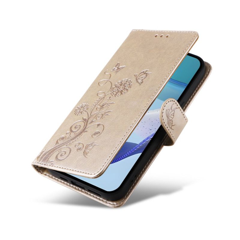 Kožený Kryt Realme C75 Motýli A Květiny