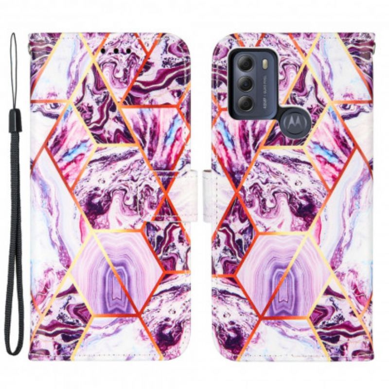 Kryt Na Motorku Peněženková Pouzdra Na Moto G50 Geometrický Mramor S Popruhem