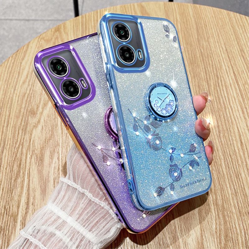 Kryt Na Motorola Edge 50 Fusion Držák Na Květiny A Kamínkový Prsten