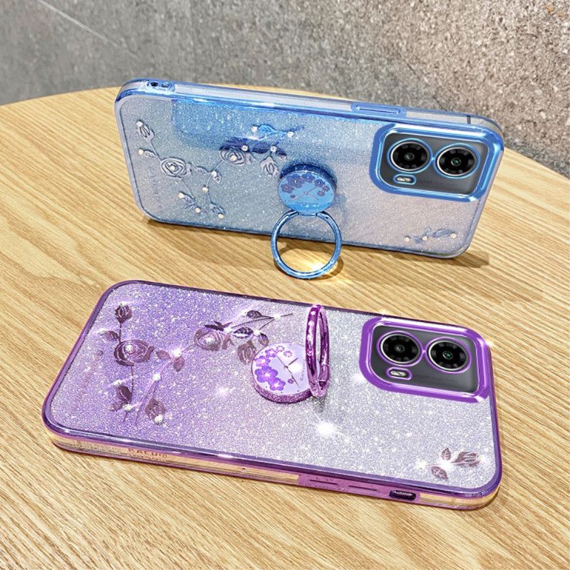 Kryt Na Motorola Edge 50 Fusion Držák Na Květiny A Kamínkový Prsten