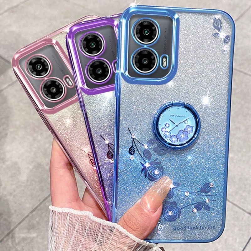 Kryt Na Motorola Edge 50 Fusion Držák Na Květiny A Kamínkový Prsten