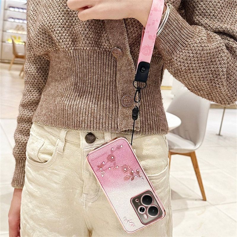 Kryt Realme 14t 5g Řemínek S Květinami A Kamínky Kadem