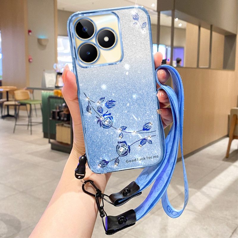 Kryt Realme C53 Držák S Třpytkami A Kamínky Kadem Se Šňůrkou