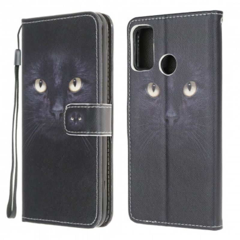 Moto G30 / Moto G10 Kryt Černá Kočičí Oka S Páskem