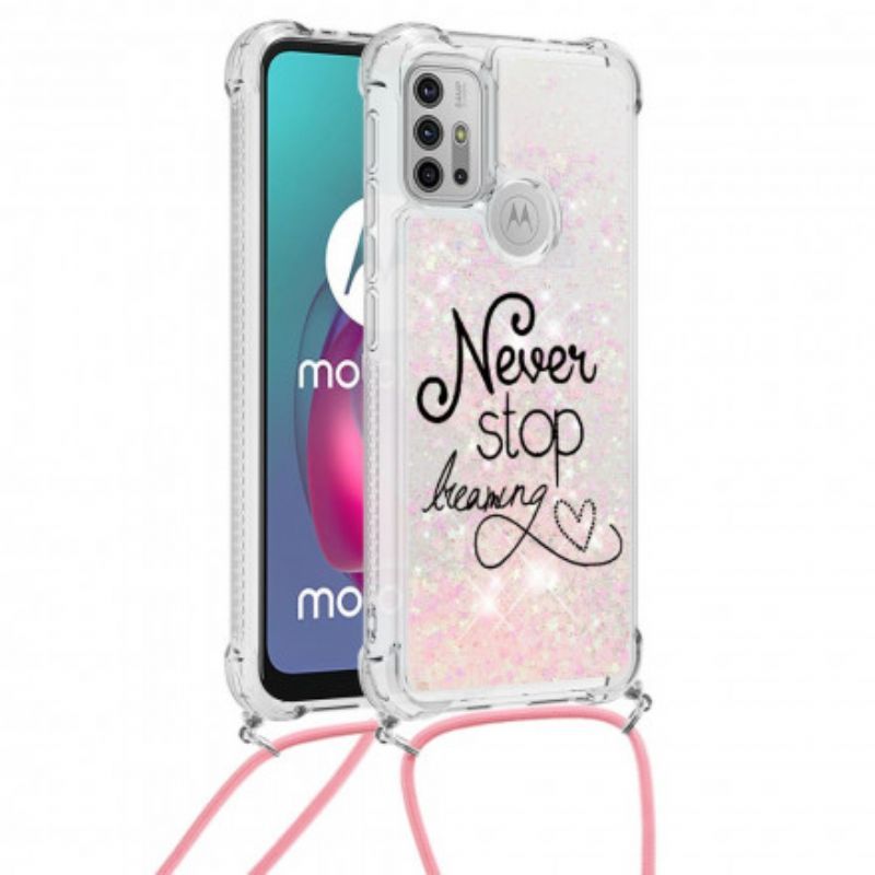 Moto G30 / Moto G10 Pouzdro Se Stahovací Šňůrkou Se Třpytkami