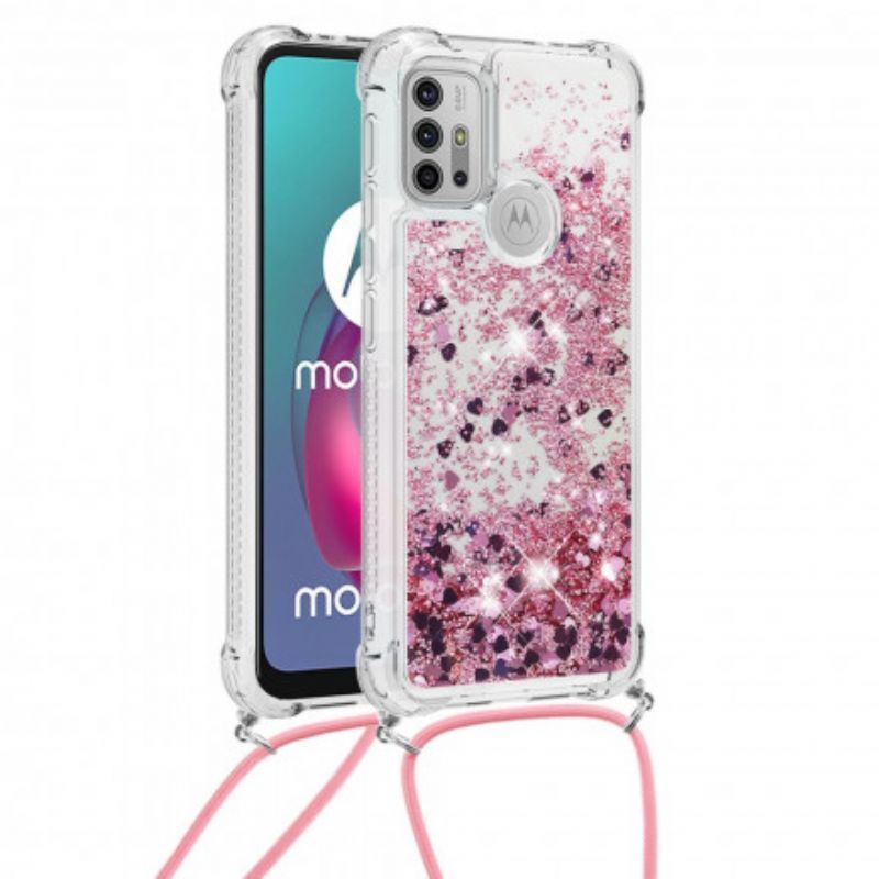 Moto G30 / Moto G10 Třpytivé Pouzdro Se Šňůrkou