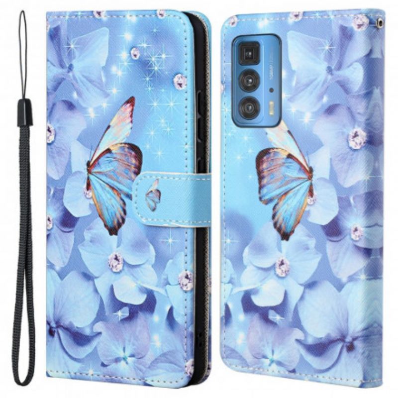 Peněženková Pouzdra Motorola Edge 20 Pro Diamantoví Řemínkoví Motýli