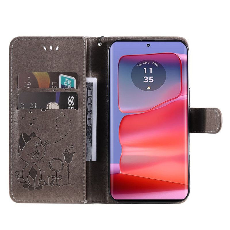 Peněženková Pouzdra Motorola Edge 50 Pro Kryty Na Mobil Kočka A Včela