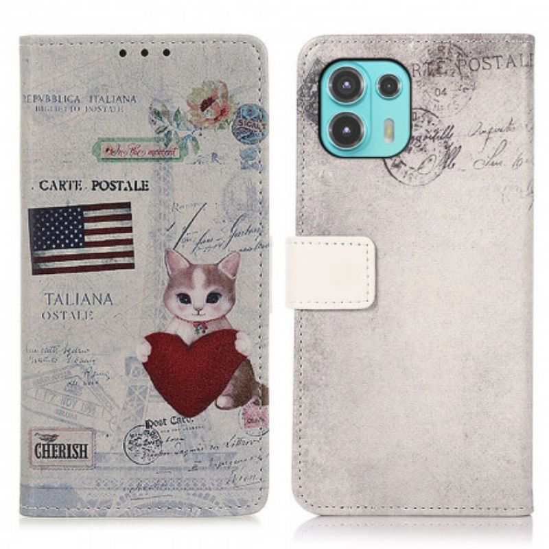 Peněženková Pouzdra Na Motorola Edge 20 Lite Kočka Na Cestách
