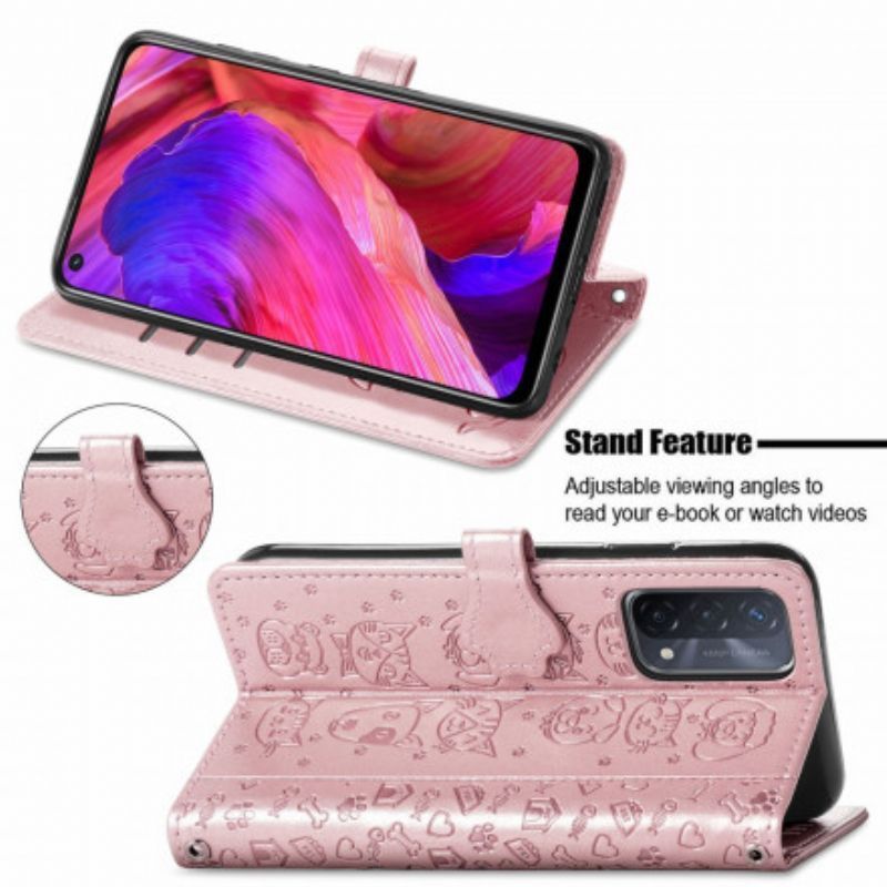 Peněženková Pouzdra Na Oppo A54 5g / A74 5g Animovaná Zvířata