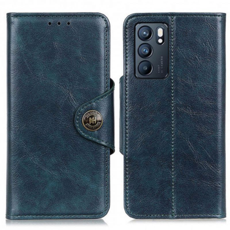 Peněženková Pouzdra Na Oppo Reno 6 5g Vintage Knoflík Z Imitace Kůže