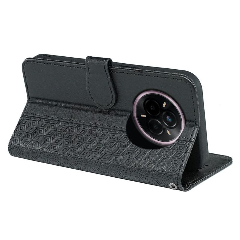 Peněženková Pouzdra Realme 14 Pro Plus 5g Kryty Na Mobil Řemínek S Kubickým Vzorem