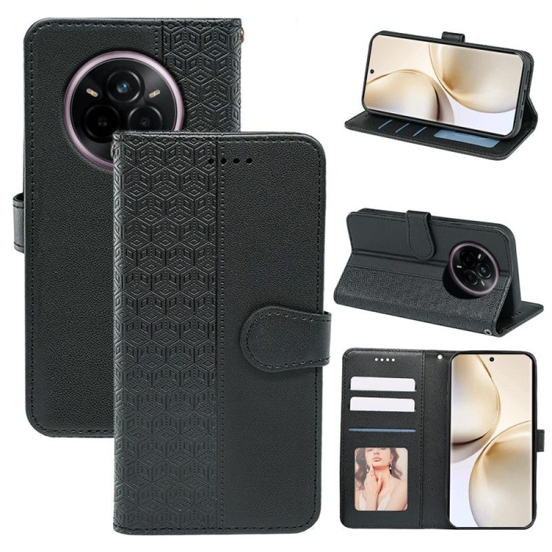 Peněženková Pouzdra Realme 14 Pro Plus 5g Kryty Na Mobil Řemínek S Kubickým Vzorem