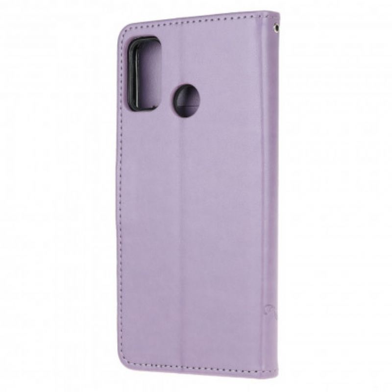 Potah Moto G30 / Moto G10 Motýli A Květiny S Popruhem
