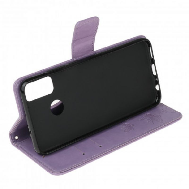 Potah Moto G30 / Moto G10 Motýli A Květiny S Popruhem