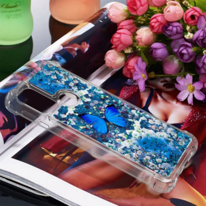 Pouzdro Moto G30 / Moto G10 Třpytivé Modré Pouzdro Motýlků