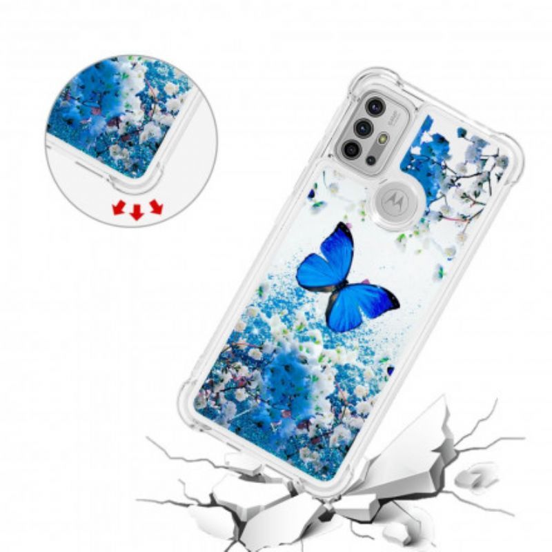 Pouzdro Moto G30 / Moto G10 Třpytivé Modré Pouzdro Motýlků