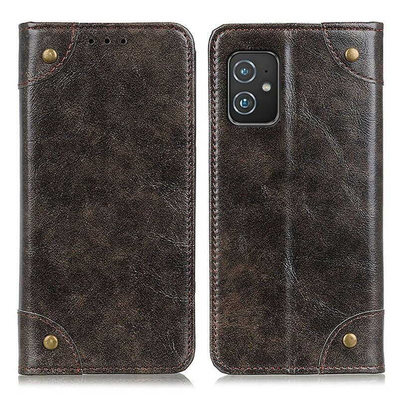 Překlápěcí Kryt Azus Zenfone 8 Štípaných Kožených Vintage Nýtů