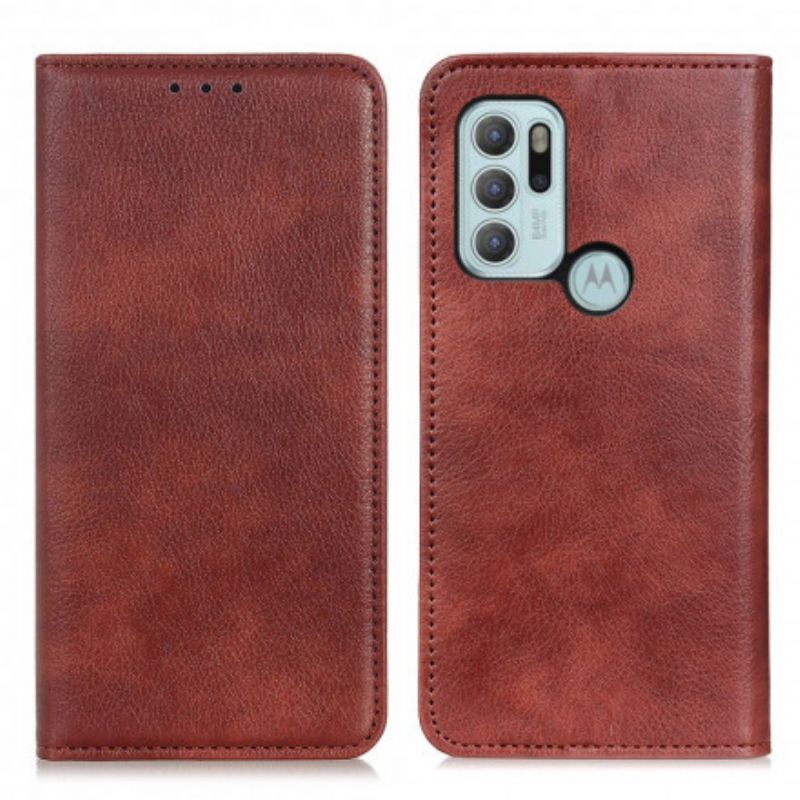 Vyklápěcí Kryt Motorola G60s Elegance Z Dělené Kůže Liči