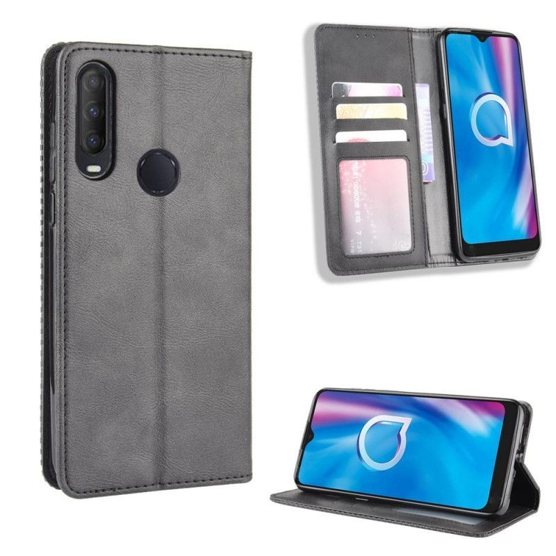 Výklopný Kryt Alcatel 1s (2020) / 3l (2020) Stylizovaný Vintage Kožený Efekt