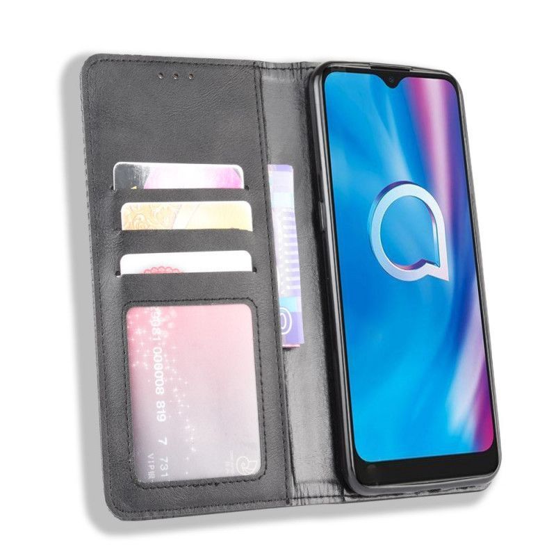 Výklopný Kryt Alcatel 1s (2020) / 3l (2020) Stylizovaný Vintage Kožený Efekt