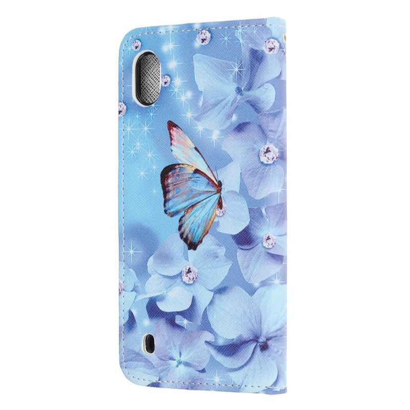 Flipové Pouzdro Na Samsung Galaxy A10 Diamantoví Řemínkoví Motýli