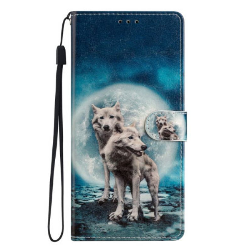 Flipové Pouzdro Na Samsung Galaxy A53 5G Moonlight Wolves With Lanyard