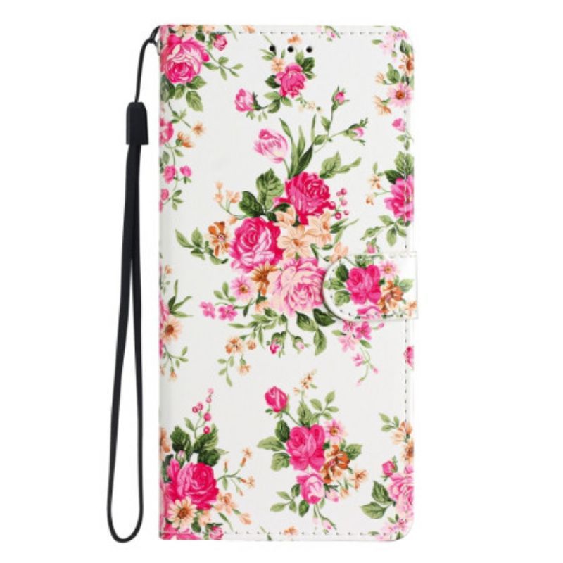 Flipové Pouzdro Na Samsung Galaxy A54 5G Na Lana Popruh Liberty Flowers