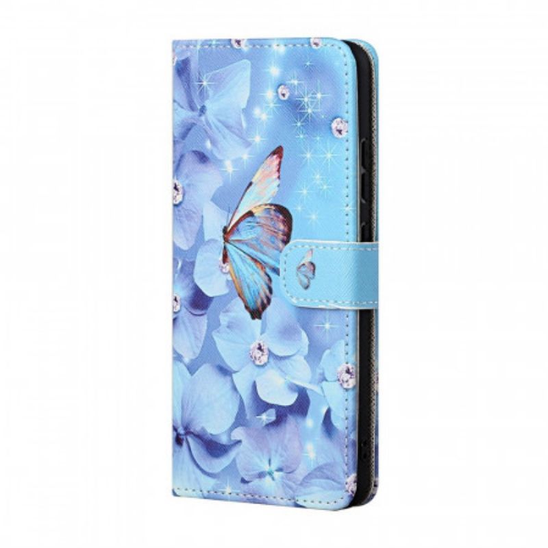 Flipové Pouzdro Na Samsung Galaxy M23 5G Na Lana Strappy Diamond Motýli